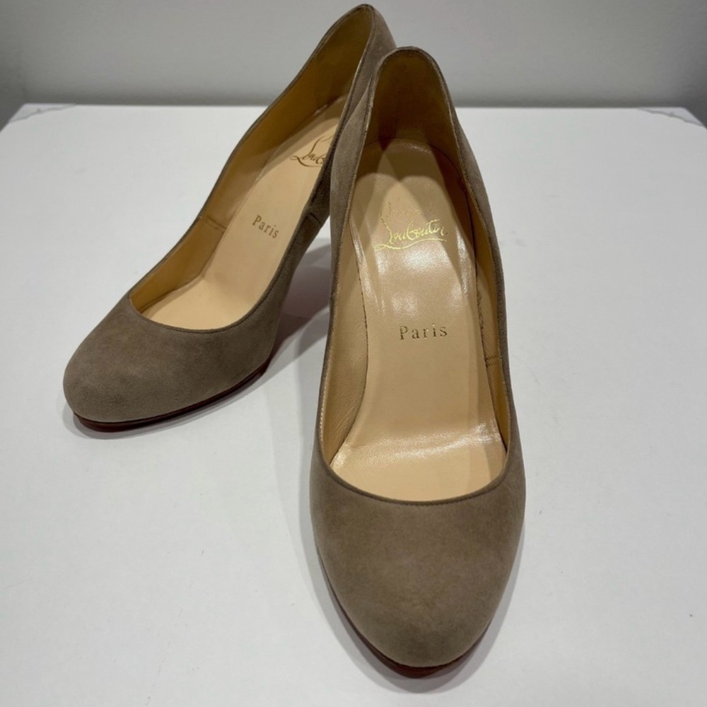 Christian Louboutin Taupe Suede Classic Round-Toe Pumps